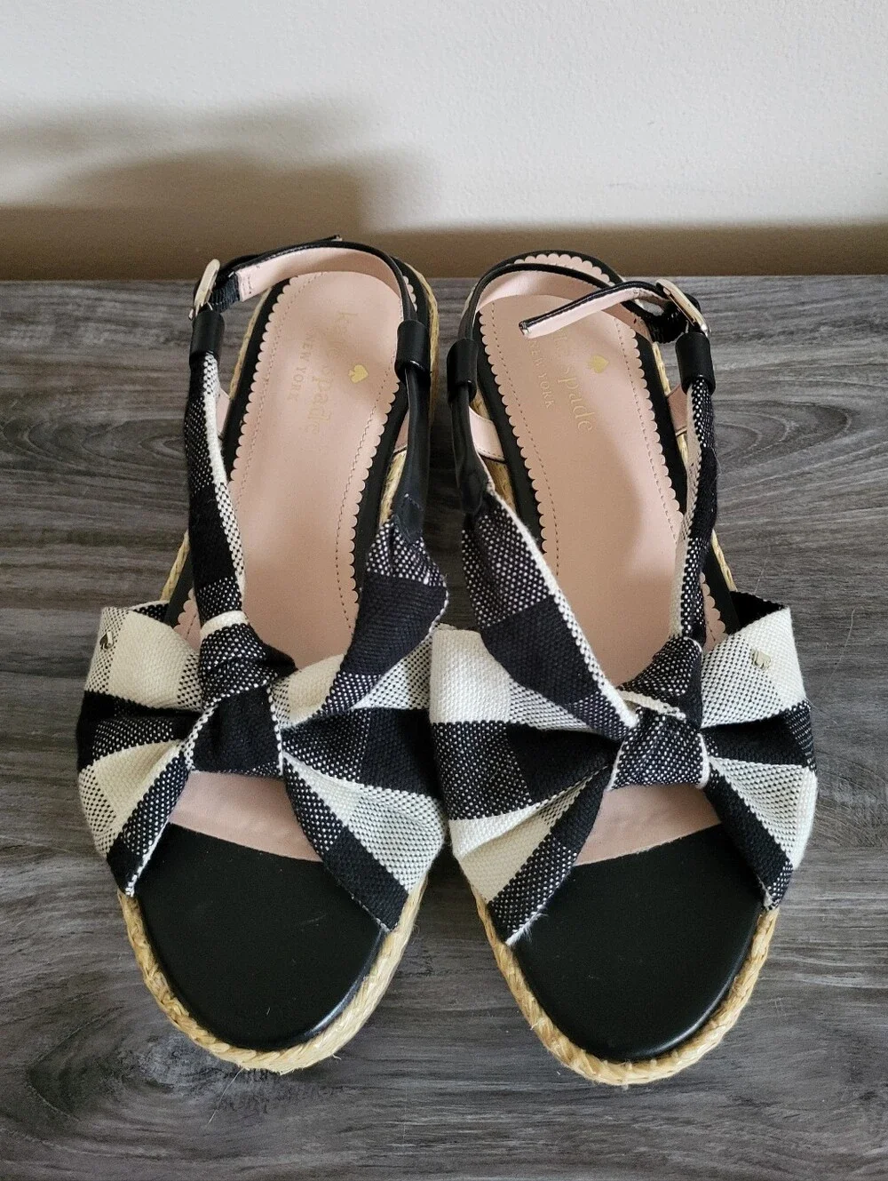 Kate Spade Betsy Platform Sandal Black & White Gingham Size 8.5